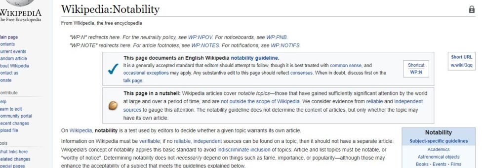 Wikipedia Notability Criteria
